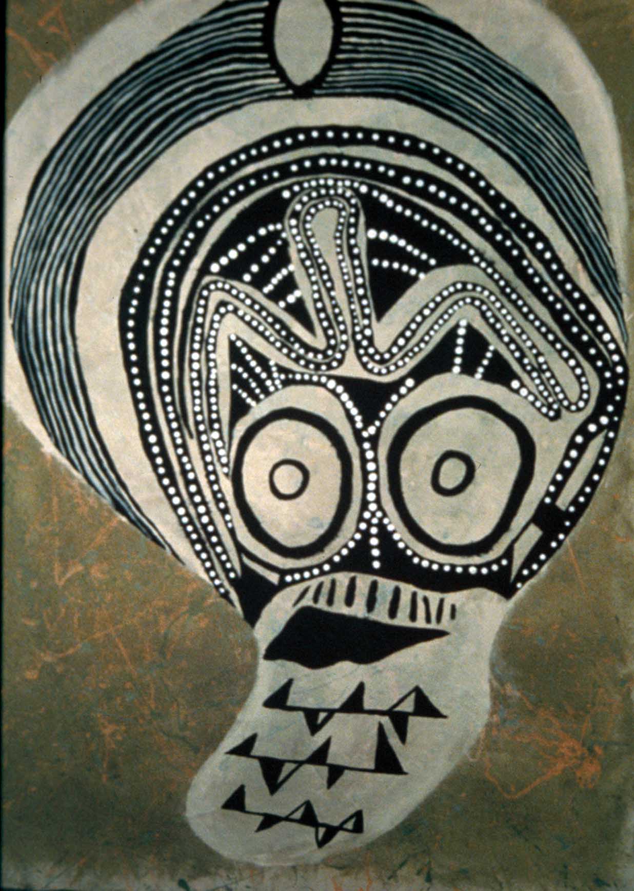 Baigning Mask, Acrylic on Canvas, 4’x6′, 2003